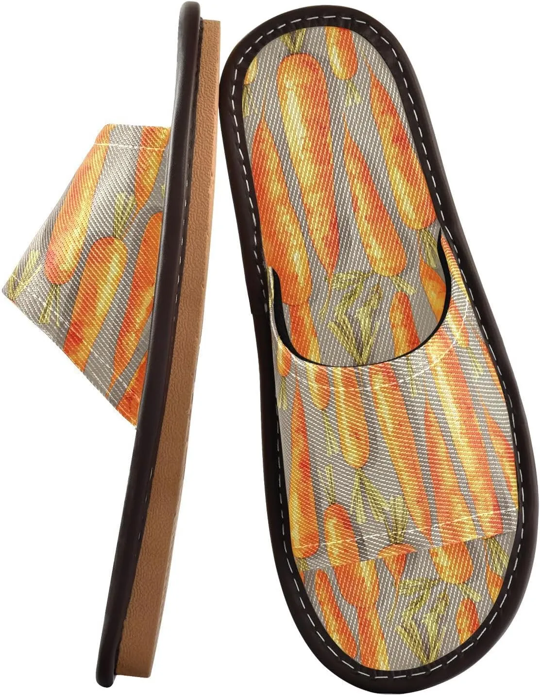 Yuiboo Chic Carrots Grey Womens Spa Shower Slippers Reusable Anti-slip Sandals for Home Bedroom Hotel