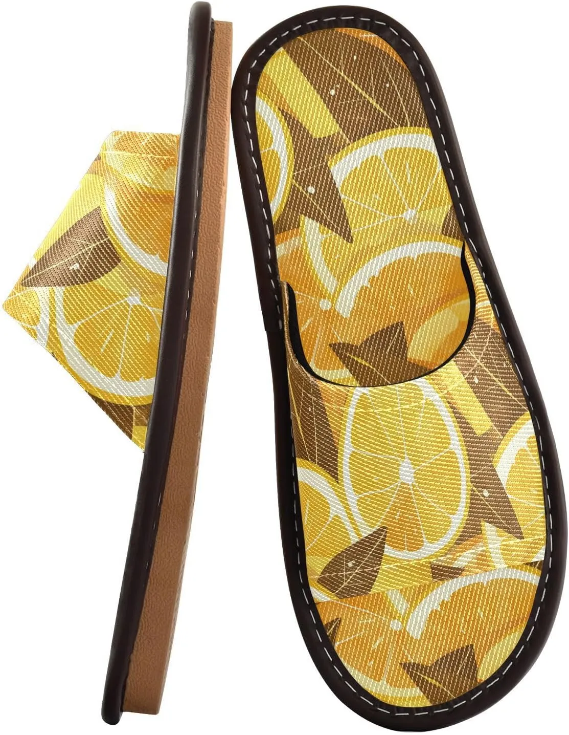 Yuiboo Chic Lemons Mens Bedroom Slippers Portable Anti-slip Sandals for Bedroom Home Travel