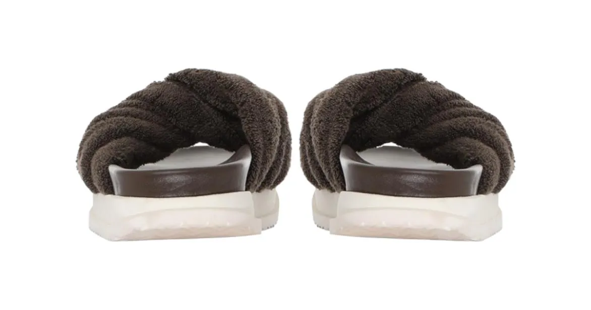 Zimmermann Twisted Towel slide | Chocolate, Leather Sole, Terry Cloth, Sandal